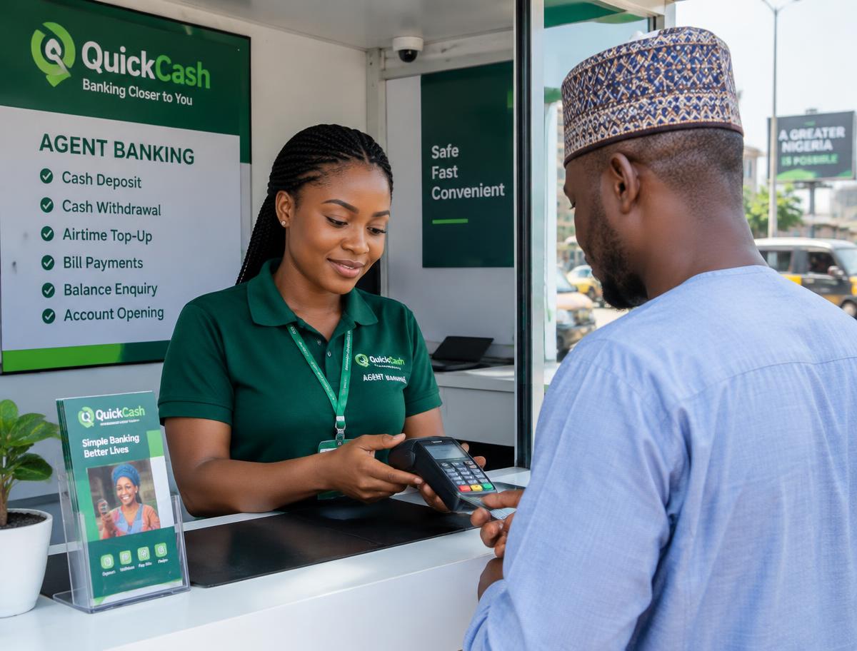 Agency banking agent serving a customer